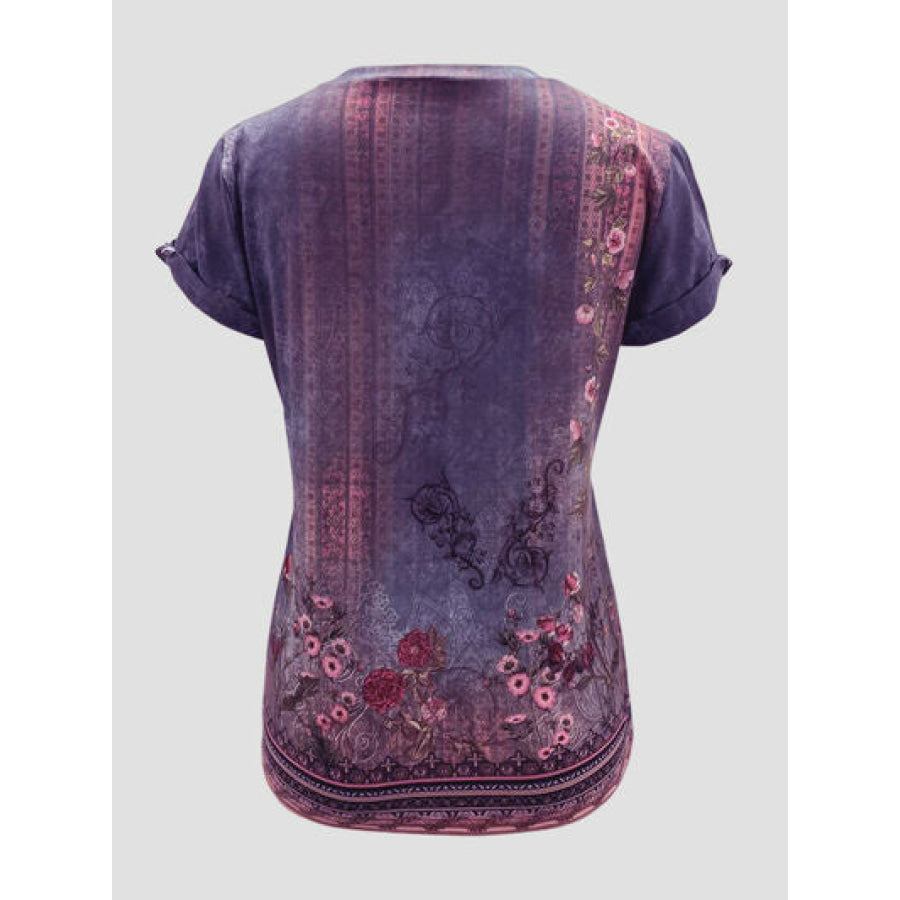 Printed Round Neck Short Sleeve T - Shirt Apparel and Accessories