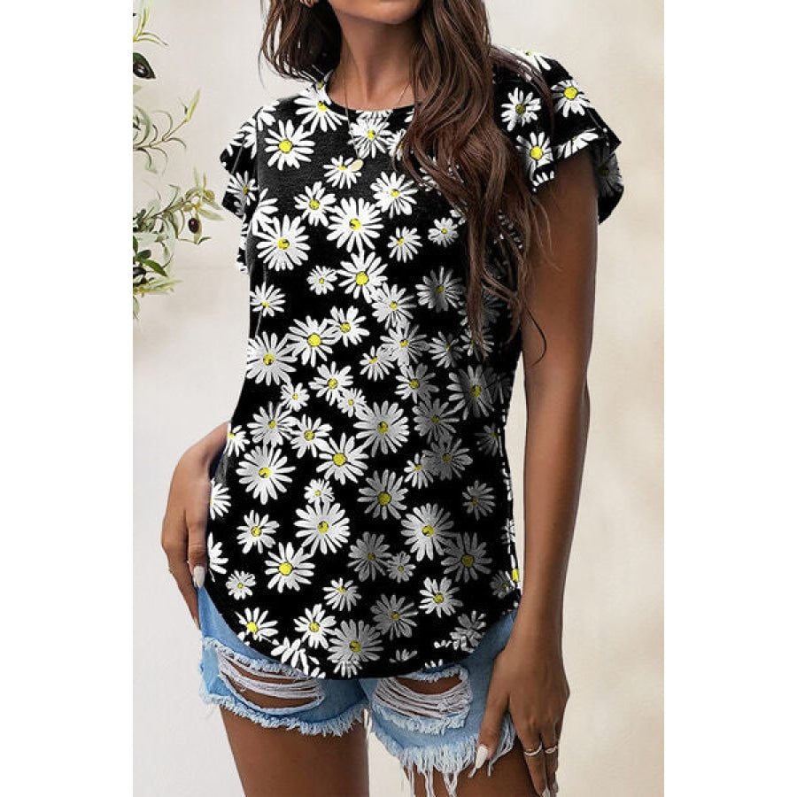 Printed Round Neck Short Sleeve T-Shirt Apparel and Accessories