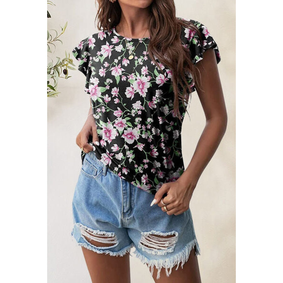 Printed Round Neck Short Sleeve T-Shirt Apparel and Accessories