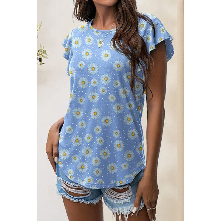 Printed Round Neck Short Sleeve T-Shirt Floral / S Apparel and Accessories