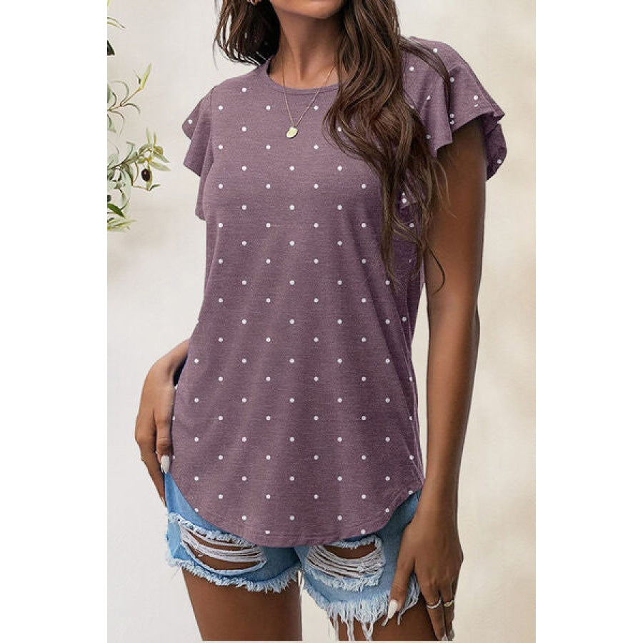 Printed Round Neck Short Sleeve T-Shirt Lilac / S Apparel and Accessories