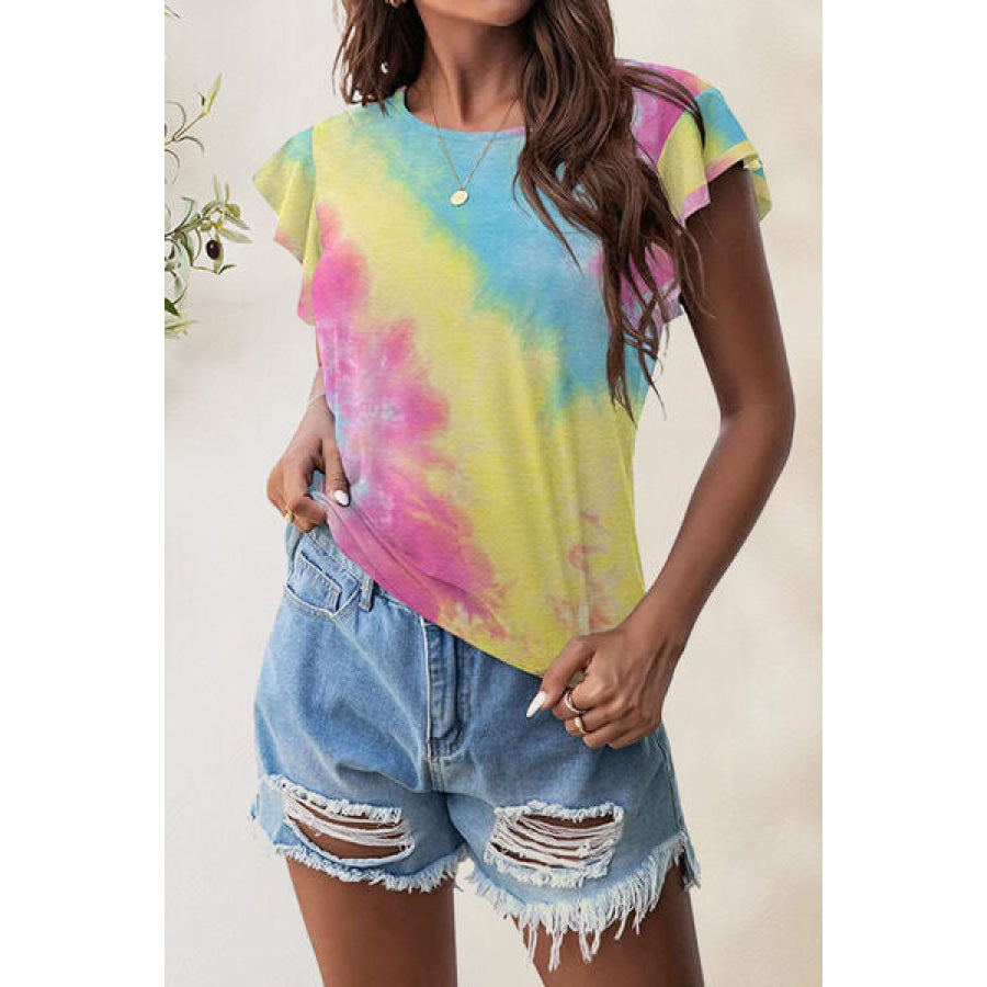 Printed Round Neck Short Sleeve T-Shirt Multicolor / S Apparel and Accessories