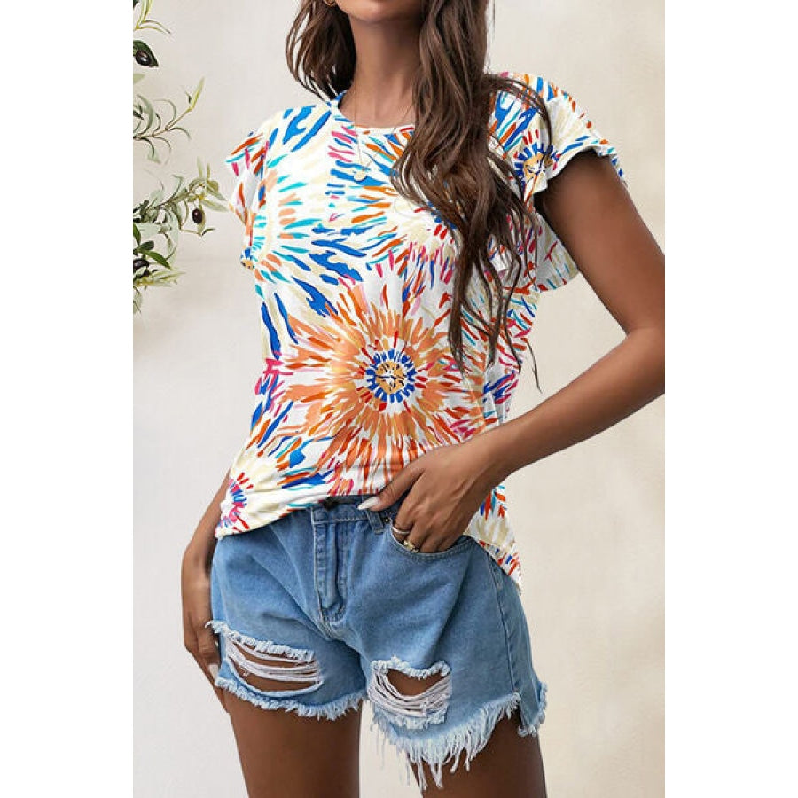 Printed Round Neck Short Sleeve T-Shirt Tangerine / S Apparel and Accessories