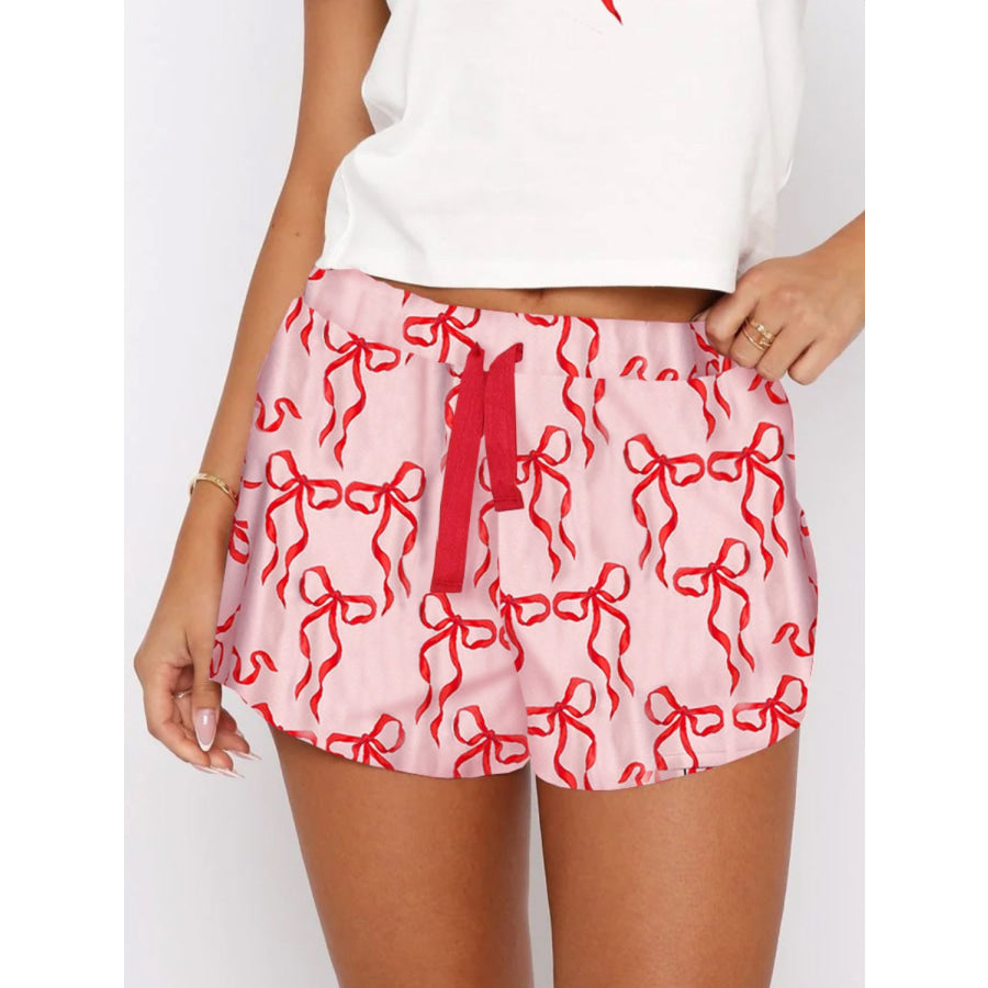 Printed Round Neck Short Sleeve Top and Drawstring Shorts Set Apparel and Accessories