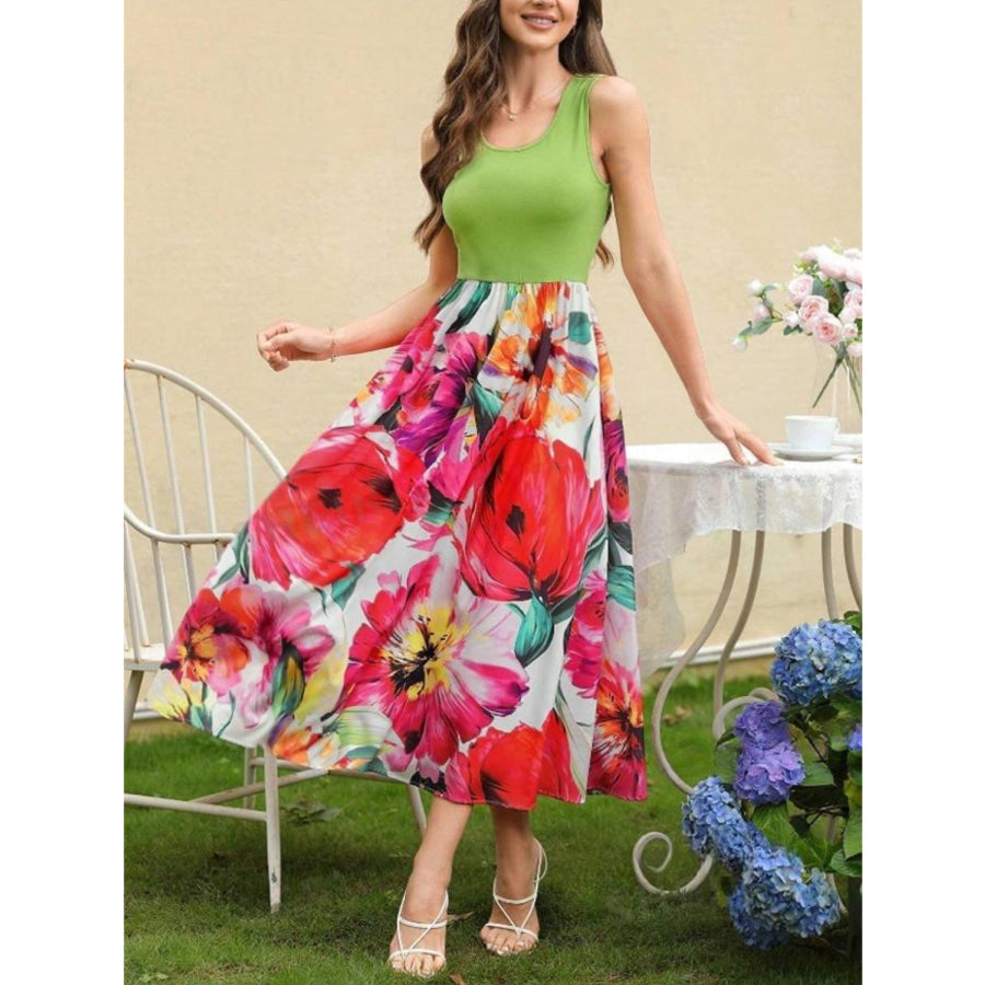 Printed Round Neck Sleeveless Dress Apparel and Accessories