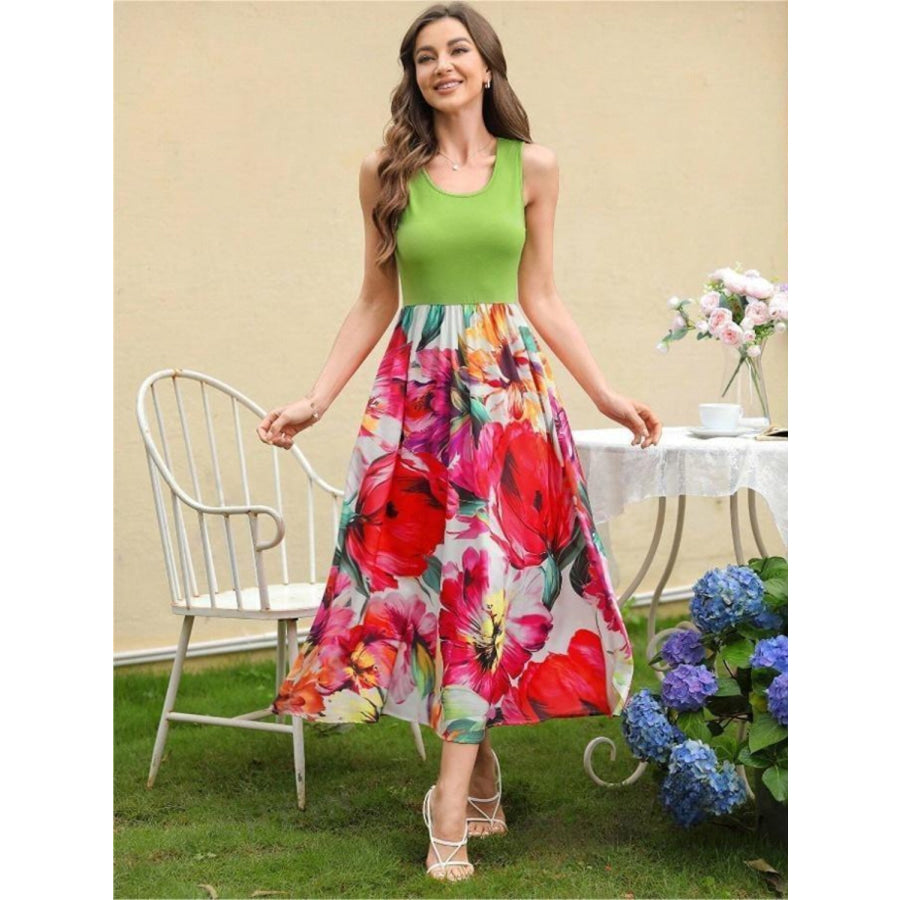 Printed Round Neck Sleeveless Dress Apparel and Accessories