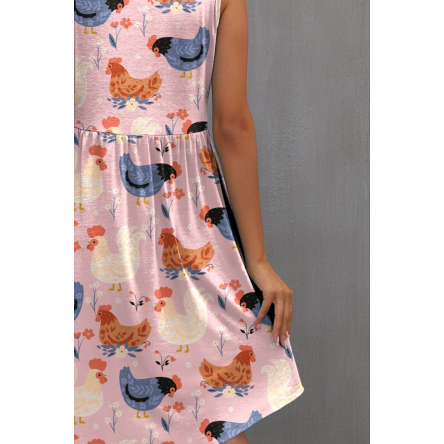 Printed Round Neck Sleeveless Dress Apparel and Accessories