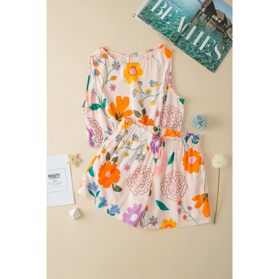 Printed Round Neck Sleeveless Top and Shorts Set Apparel and Accessories