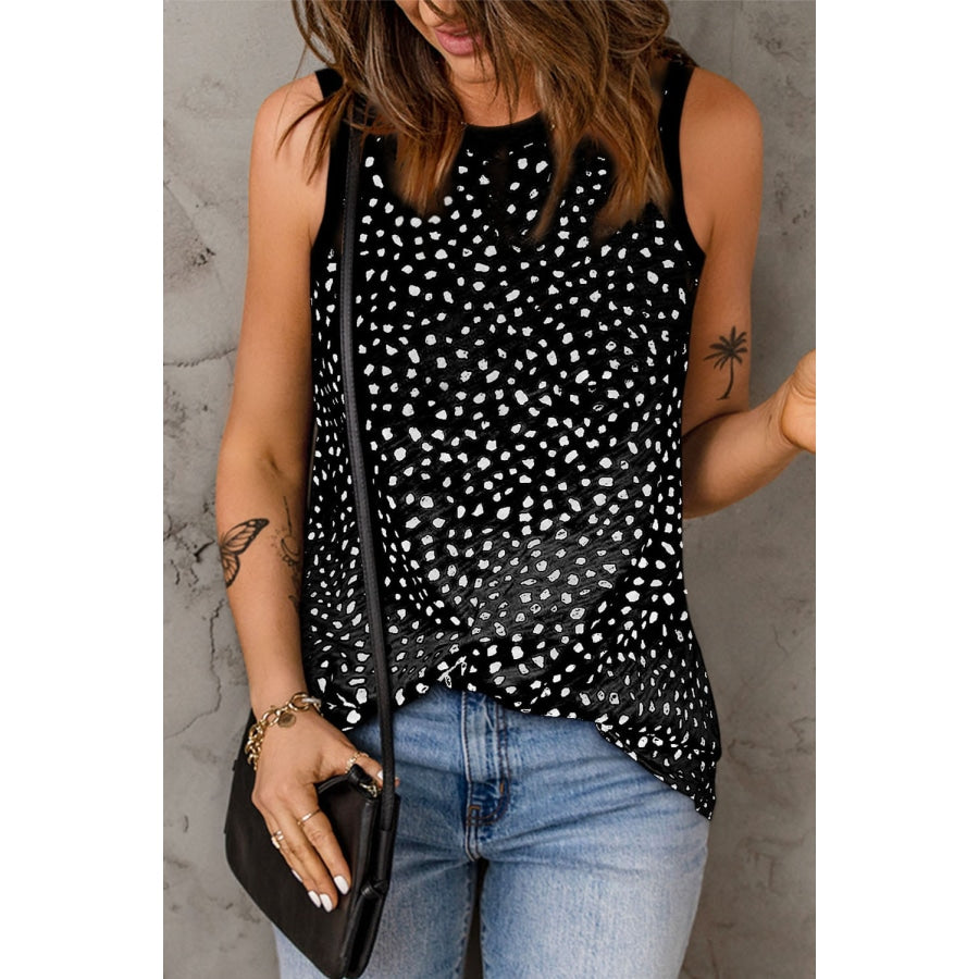 Printed Round Neck Tank Black / S