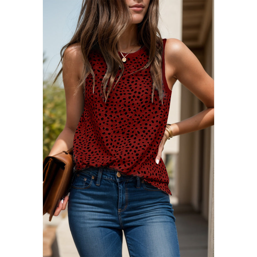 Printed Round Neck Tank Burgundy / S Apparel and Accessories