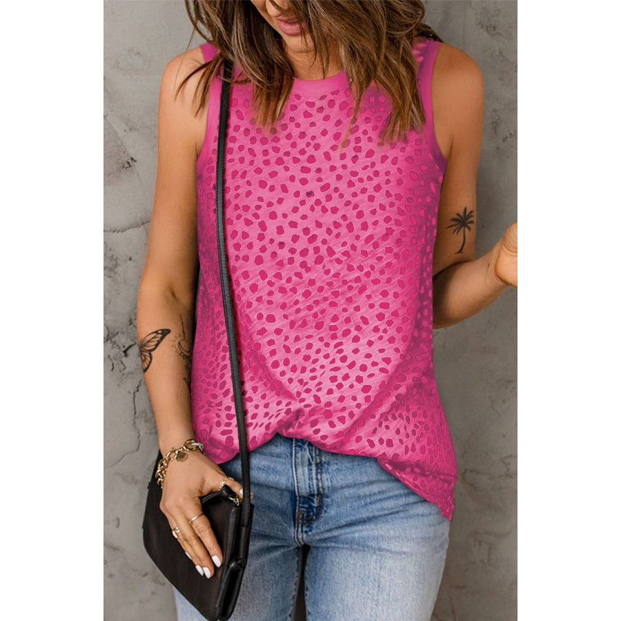 Printed Round Neck Tank Hot Pink / S