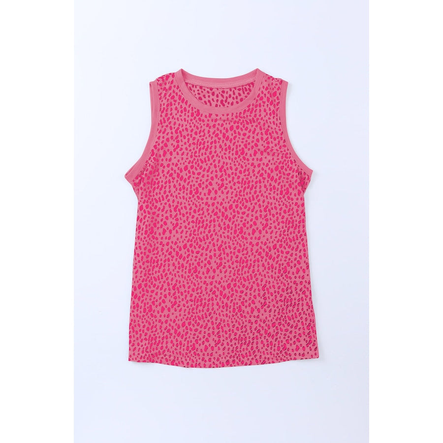 Printed Round Neck Tank Hot Pink / S