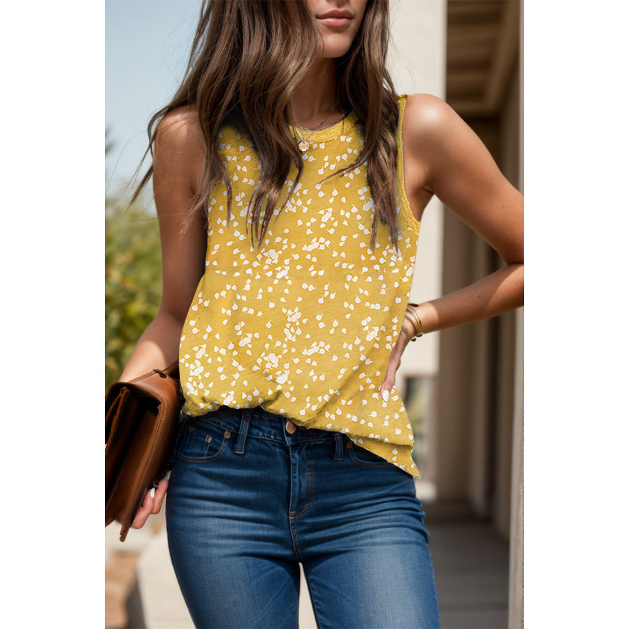 Printed Round Neck Tank Yellow / S Apparel and Accessories