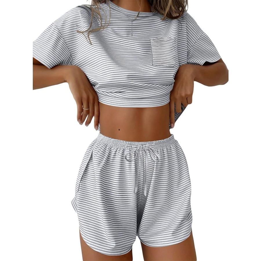 Printed Round Neck Tee and Shorts Set Apparel and Accessories