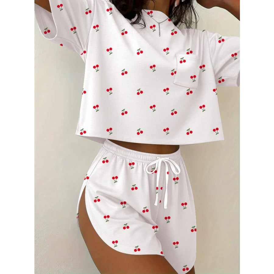 Printed Round Neck Tee and Shorts Set White / S Apparel and Accessories