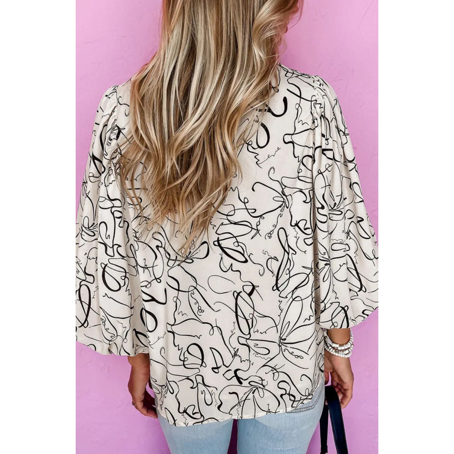 Printed Round Neck Three-Quarter Sleeve Blouse Apparel and Accessories