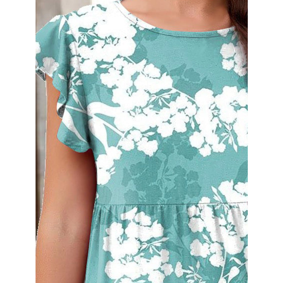 Printed Round Neck Tiered Dress Apparel and Accessories