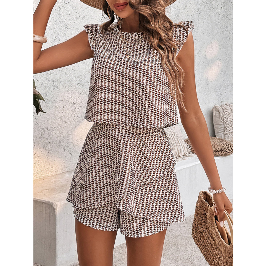 Printed Round Neck Top and Layered Shorts Set Apparel and Accessories