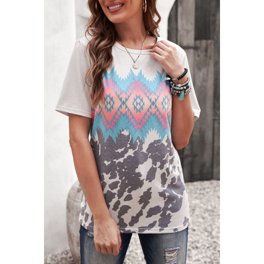 Printed Round Neck Tunic Tee