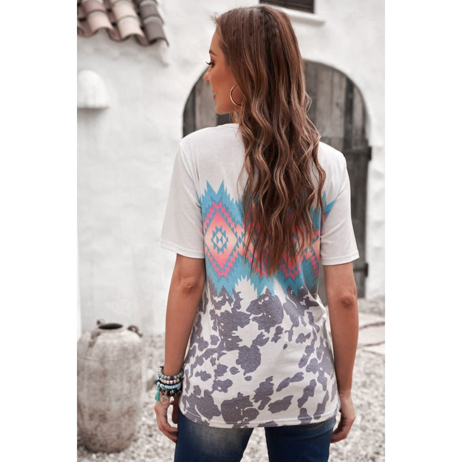 Printed Round Neck Tunic Tee