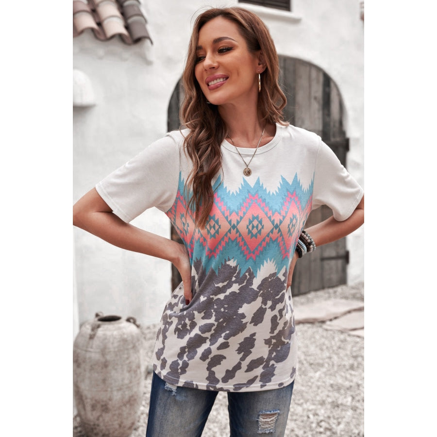 Printed Round Neck Tunic Tee