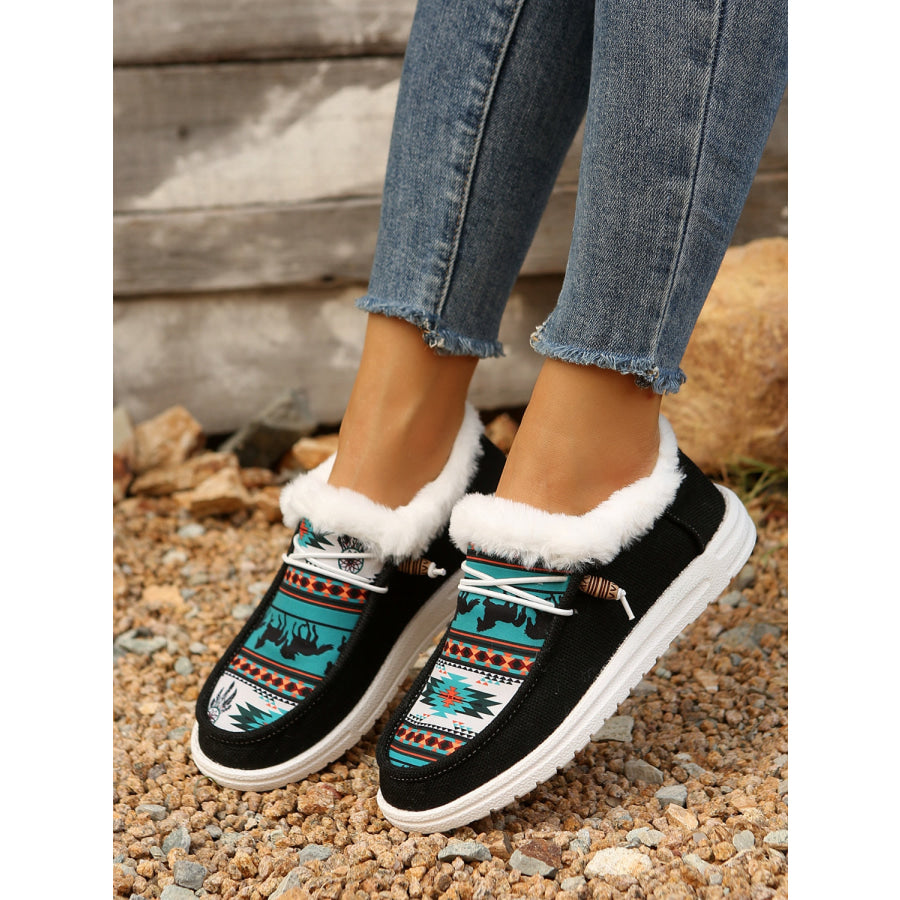 Printed Round Toe Flat Slip-Ons Apparel and Accessories