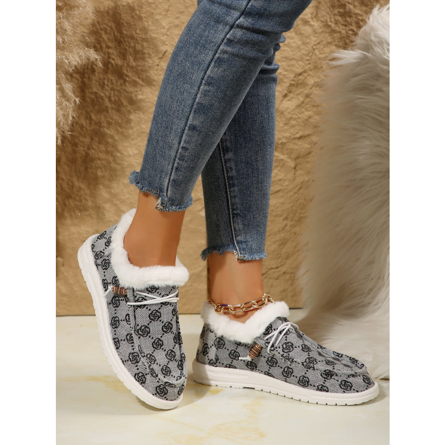 Printed Round Toe Flat Slip-Ons Gray / 36(US5) Apparel and Accessories