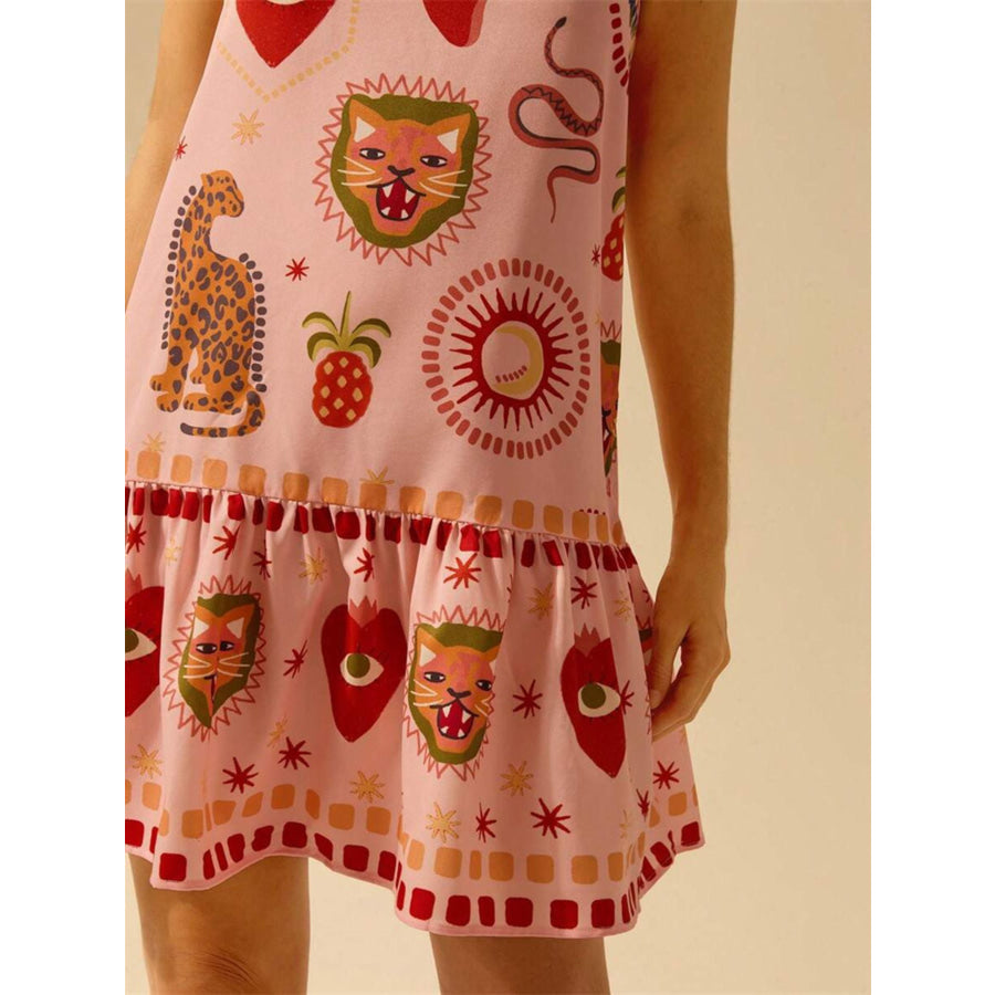 Printed Ruffle Hem Mini Dress Apparel and Accessories