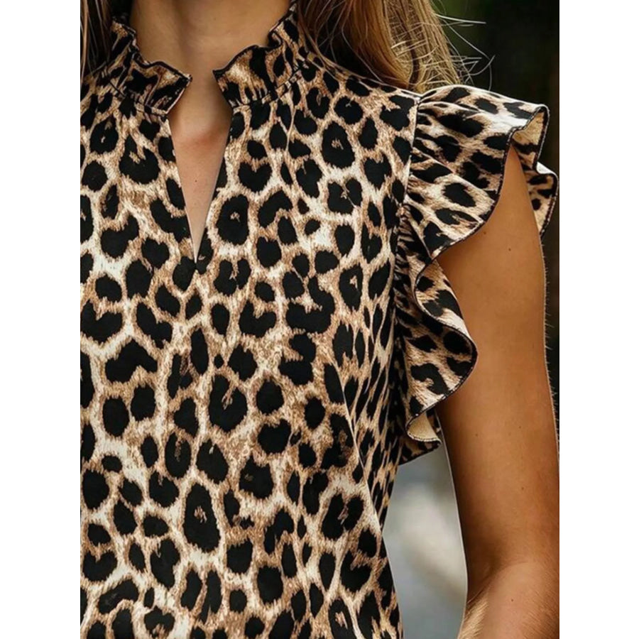 Printed Ruffle Sleeve Blouse Apparel and Accessories