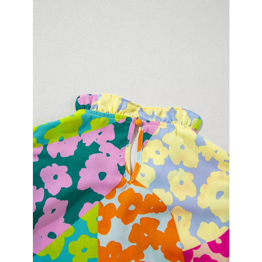 Printed Ruffled Cap Sleeve Blouse Apparel and Accessories