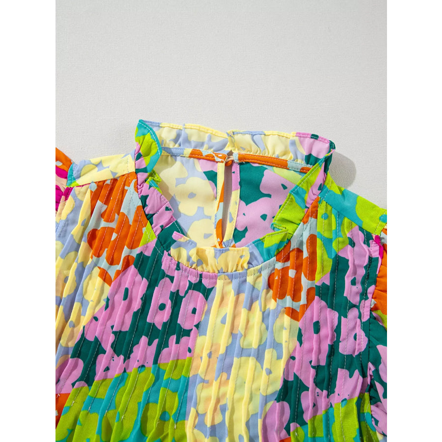 Printed Ruffled Cap Sleeve Blouse Apparel and Accessories