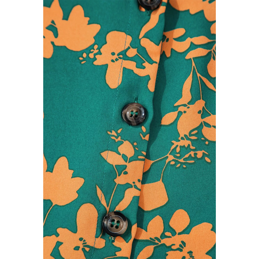 Printed Ruffled Hem Button Front Dress Apparel and Accessories