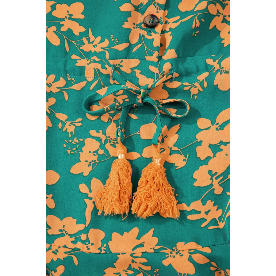Printed Ruffled Hem Button Front Dress Apparel and Accessories