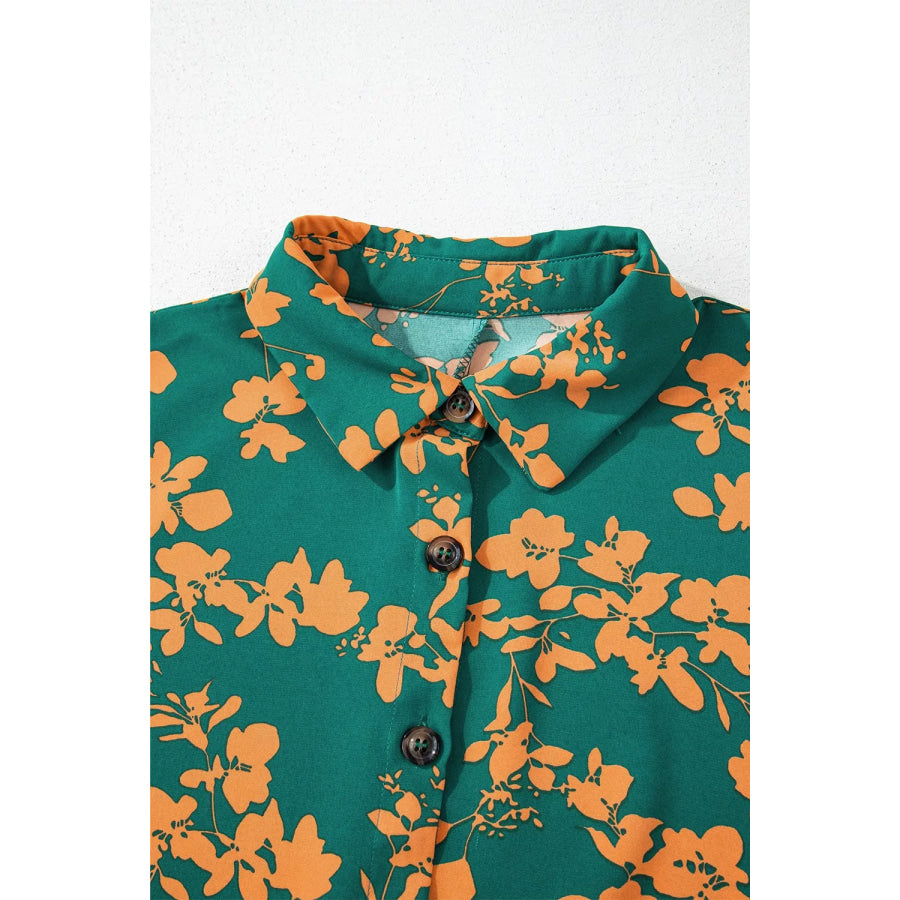 Printed Ruffled Hem Button Front Dress Apparel and Accessories