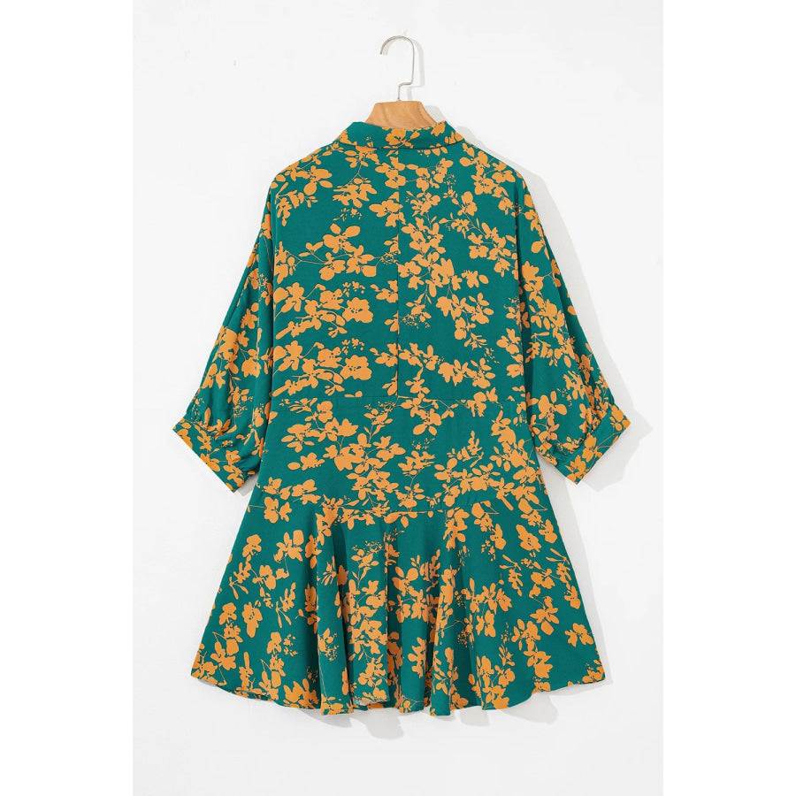 Printed Ruffled Hem Button Front Dress Apparel and Accessories