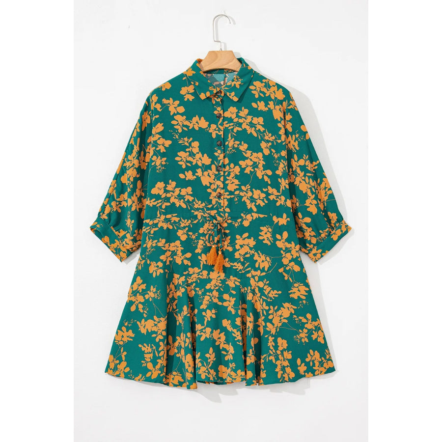 Printed Ruffled Hem Button Front Dress Apparel and Accessories