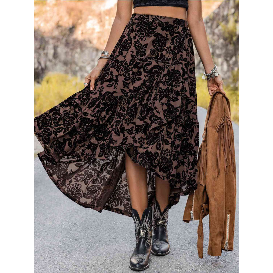 Printed Ruffled Midi Skirt Multicolor / S