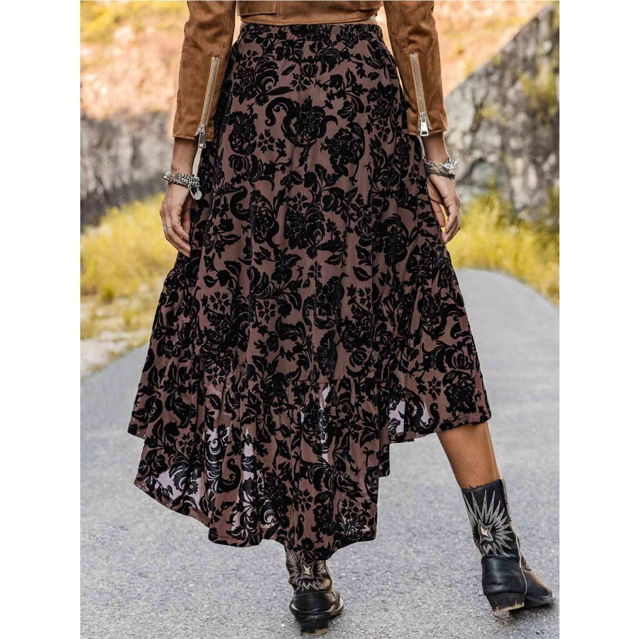 Printed Ruffled Midi Skirt