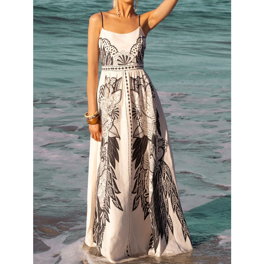 Printed Scoop Neck Cami Dress Black / S Apparel and Accessories
