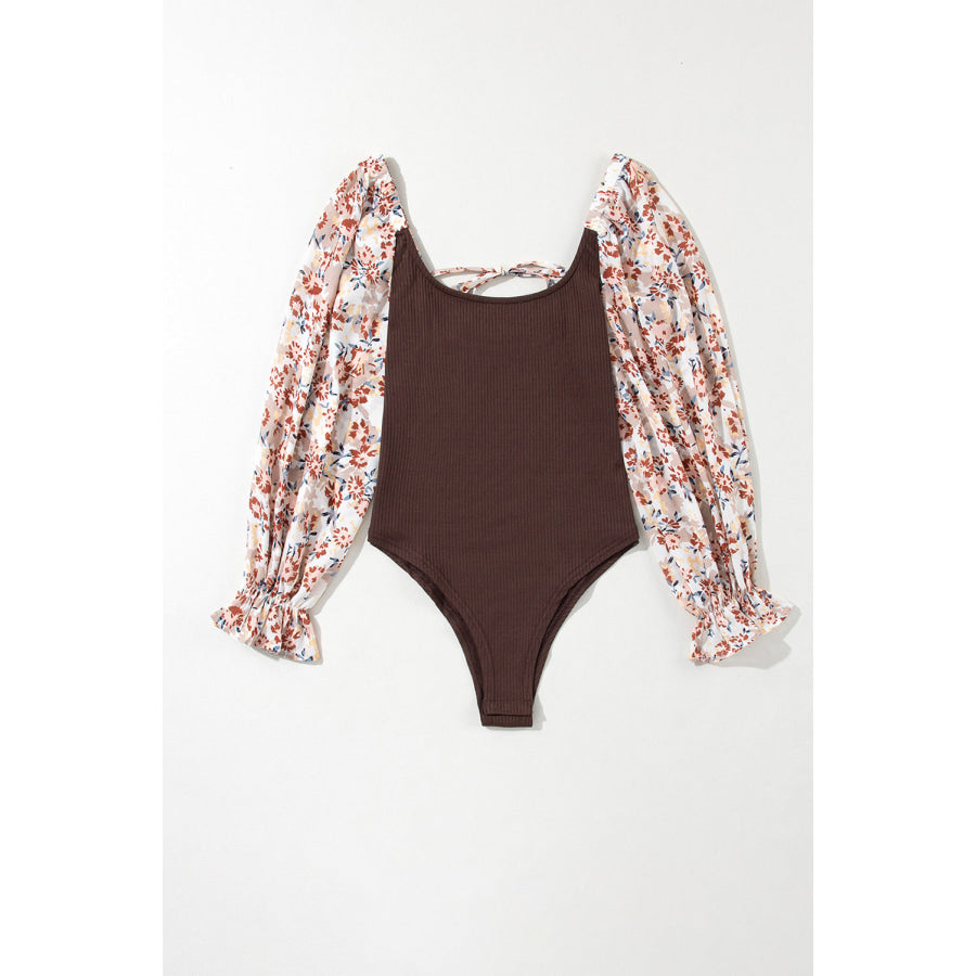 Printed Scoop Neck Flounce Sleeve Bodysuit Apparel and Accessories