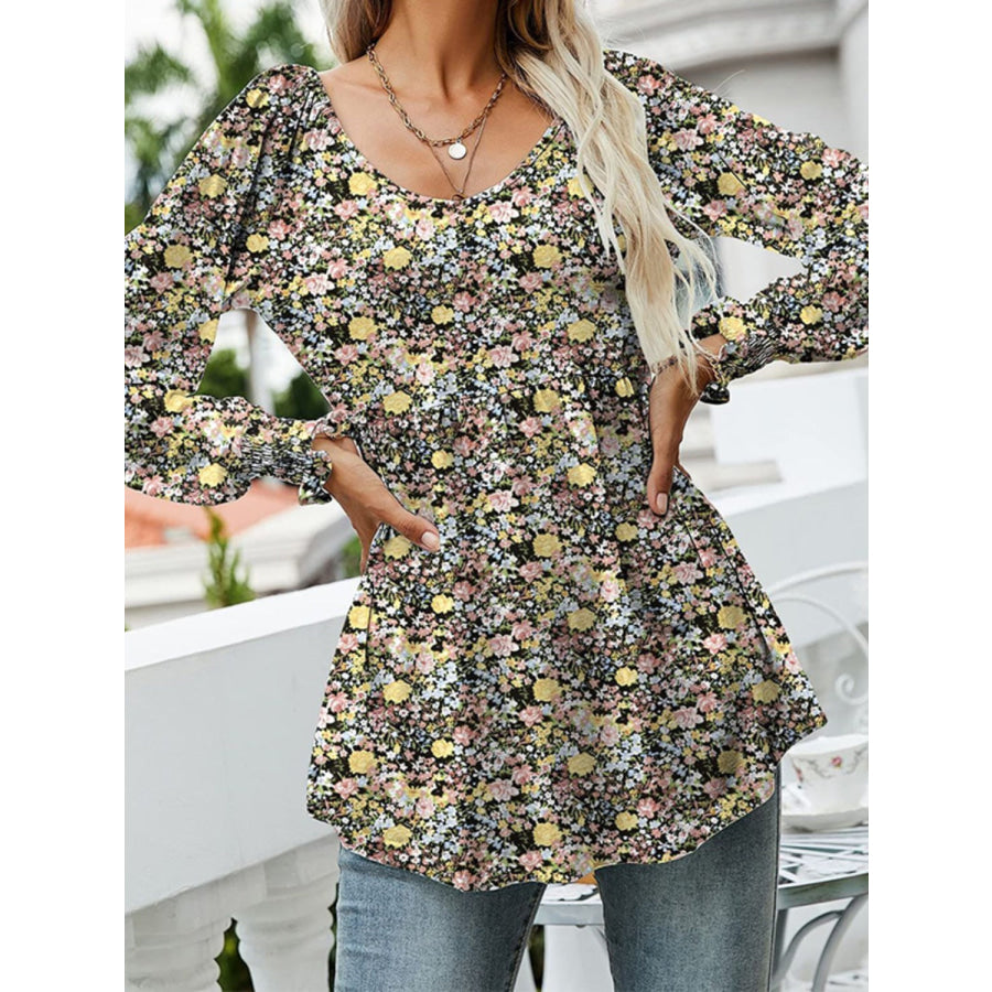 Printed Scoop Neck Long Sleeve Blouse Apparel and Accessories