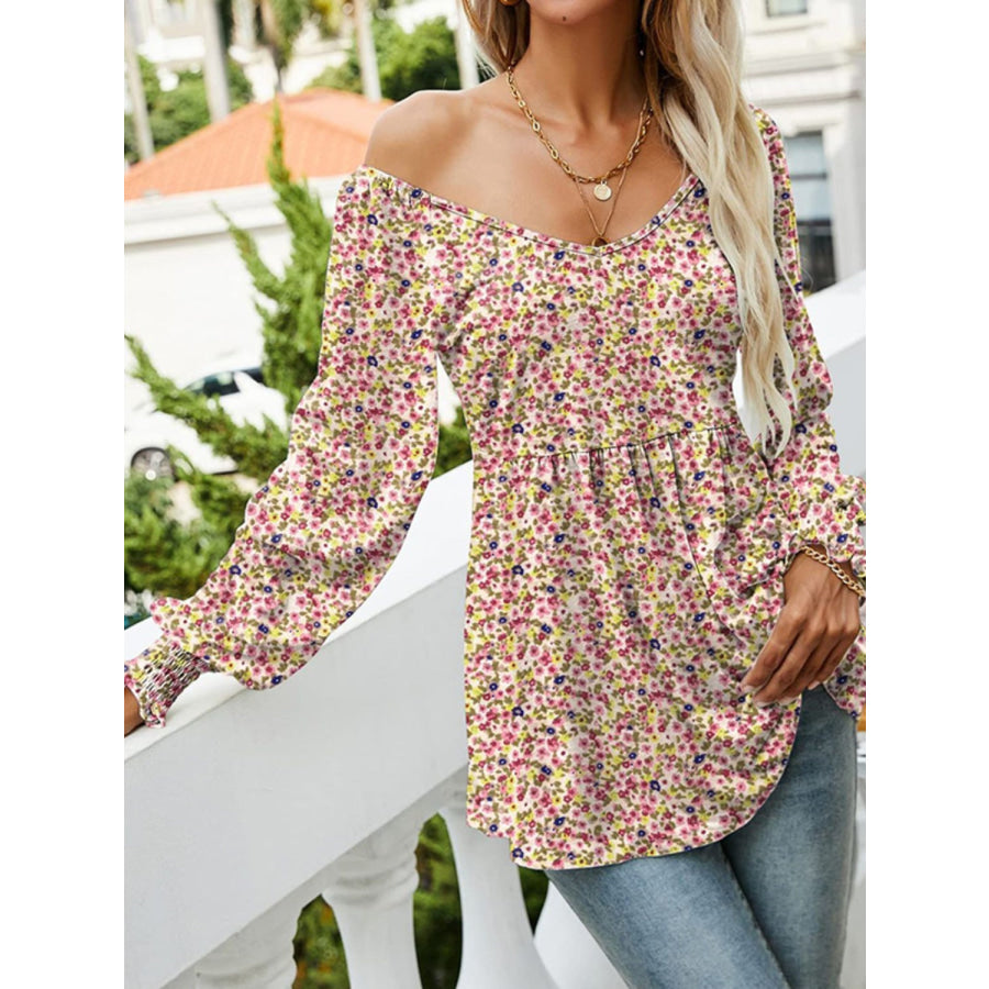 Printed Scoop Neck Long Sleeve Blouse Apparel and Accessories