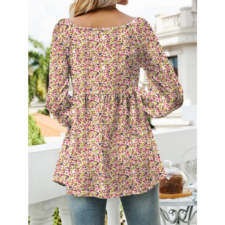 Printed Scoop Neck Long Sleeve Blouse Apparel and Accessories