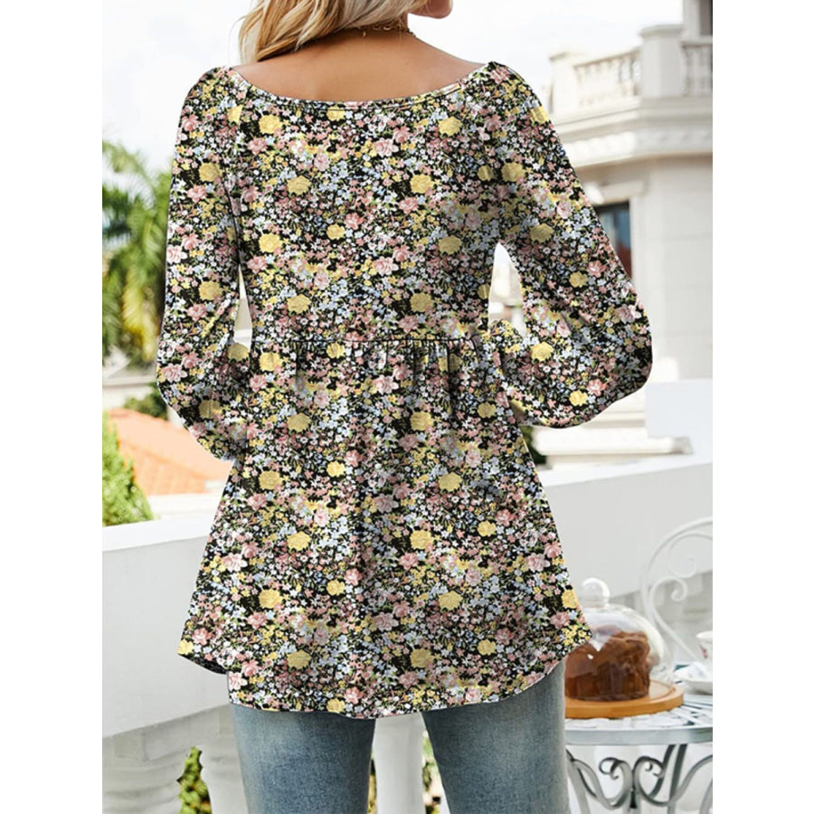 Printed Scoop Neck Long Sleeve Blouse Apparel and Accessories