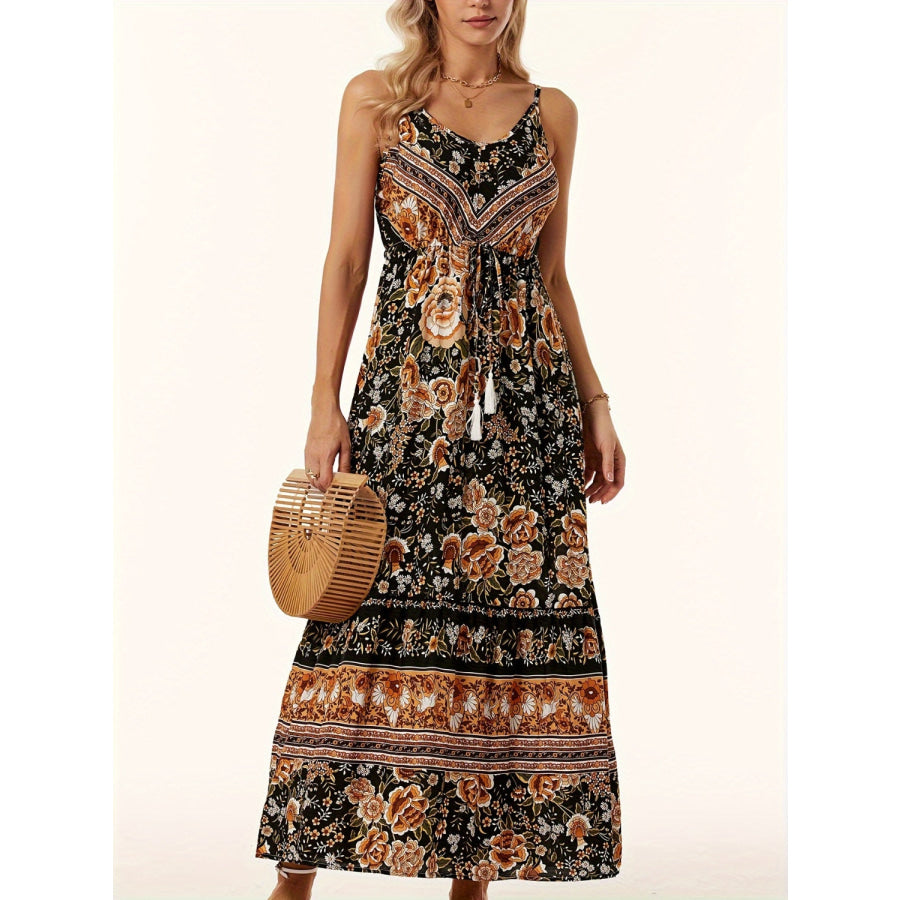 Printed Scoop Neck Midi Cami Dress Black / S Apparel and Accessories