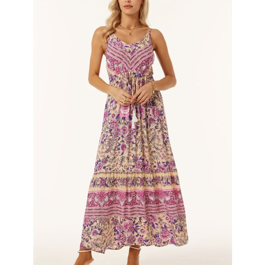 Printed Scoop Neck Midi Cami Dress Fuchsia Pink / S Apparel and Accessories