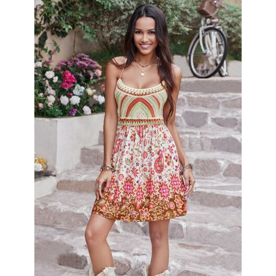 Printed Scoop Neck Mini Cami Dress Multicolor / S Apparel and Accessories