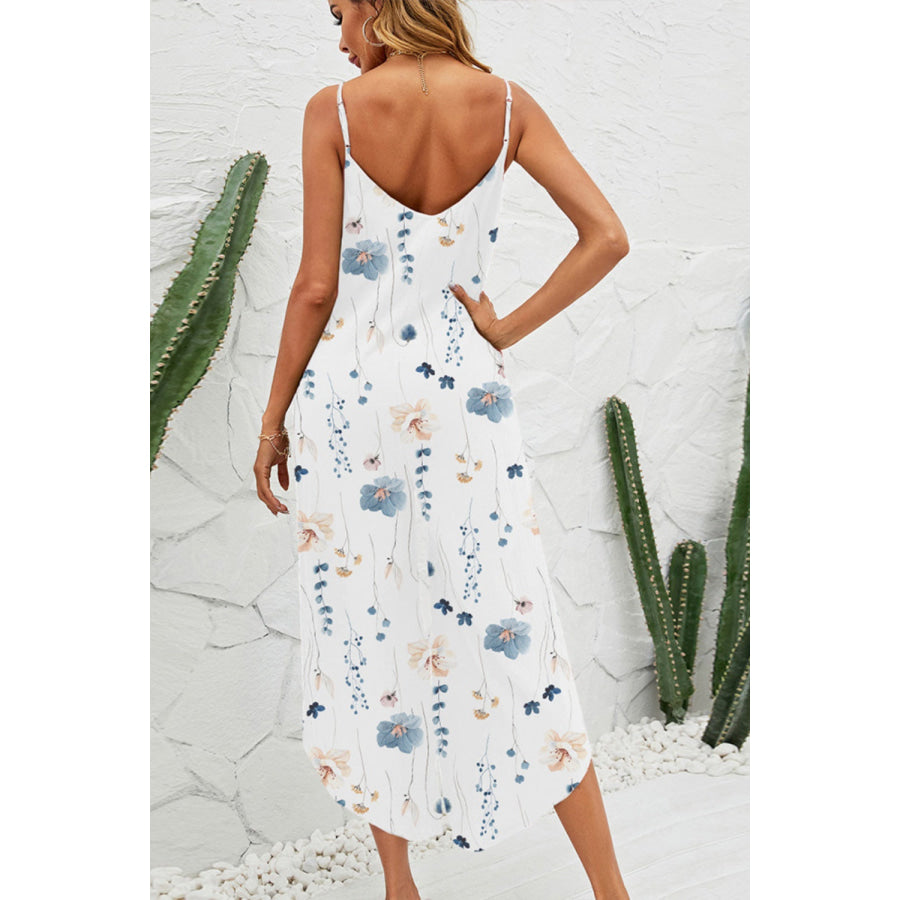 Printed Scoop Neck Wide Leg Jumpsuit White / S Apparel and Accessories