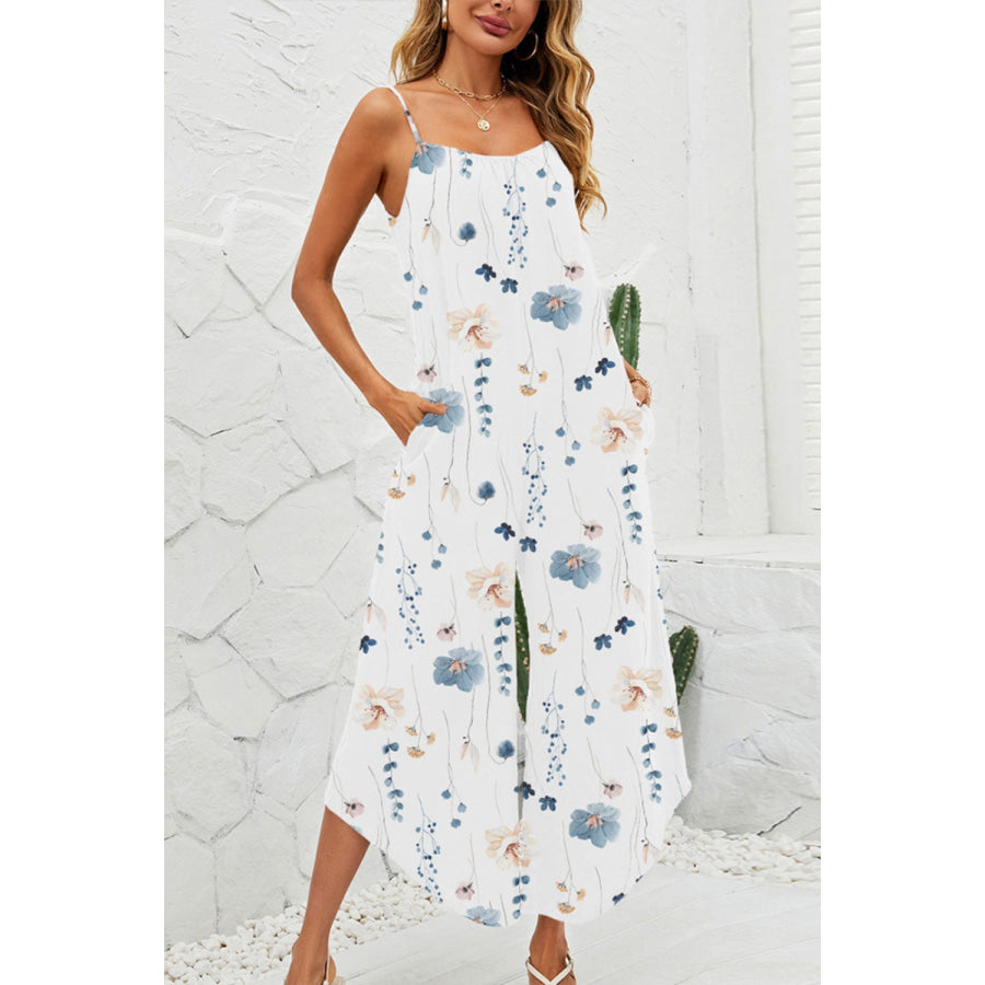 Printed Scoop Neck Wide Leg Jumpsuit Apparel and Accessories