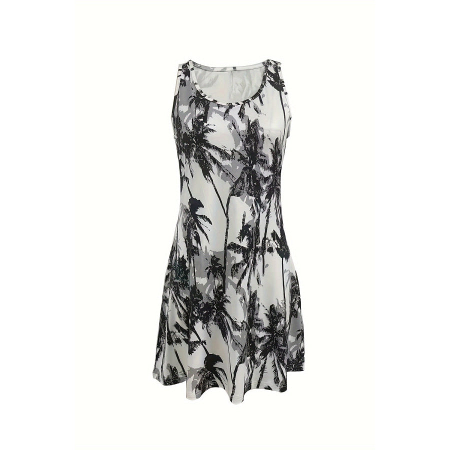 Printed Scoop Neck Wide Strap Mini Dress Apparel and Accessories